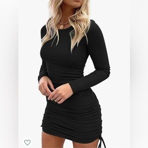 MiiVoo Women's Sexy Club Ruched Long Sleeve Drawstring Mini Body Con Dress. Sz.S
